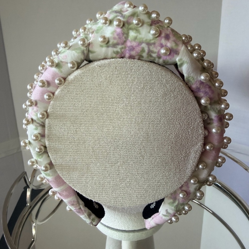 Lele Sadoughi Pink & Green Pearl-Studded Padded Headband